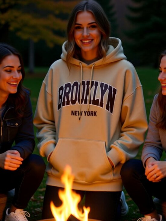 Source Unknown Tops - Women’s Lightweight Brooklyn Hoodie — Comfy Beige Fall Favorite (Size Small)